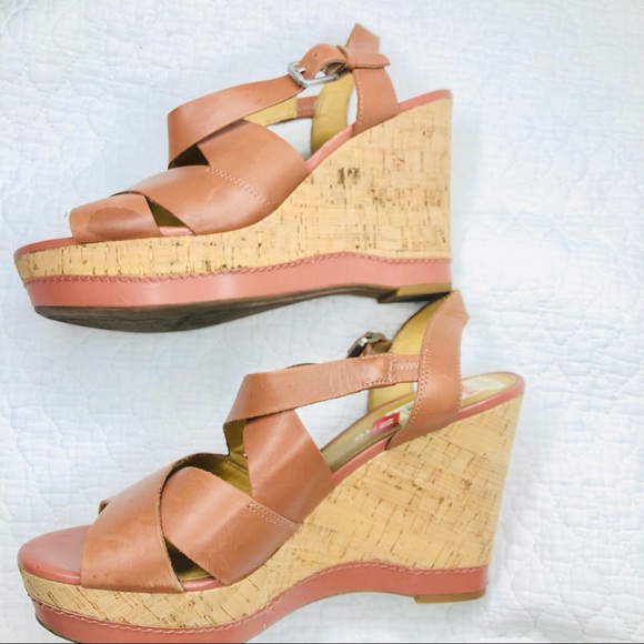 Franco Sarto Leather Platform Cork Heel Wedges size 10 brown - Picture 15 of 16